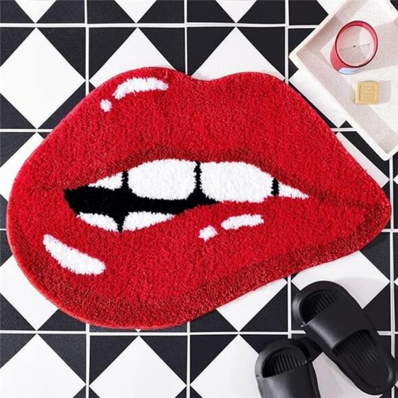 Red lips bathroom rug funny bath mat non slip absorbent washable plush shower ru - Picture 7 of 7